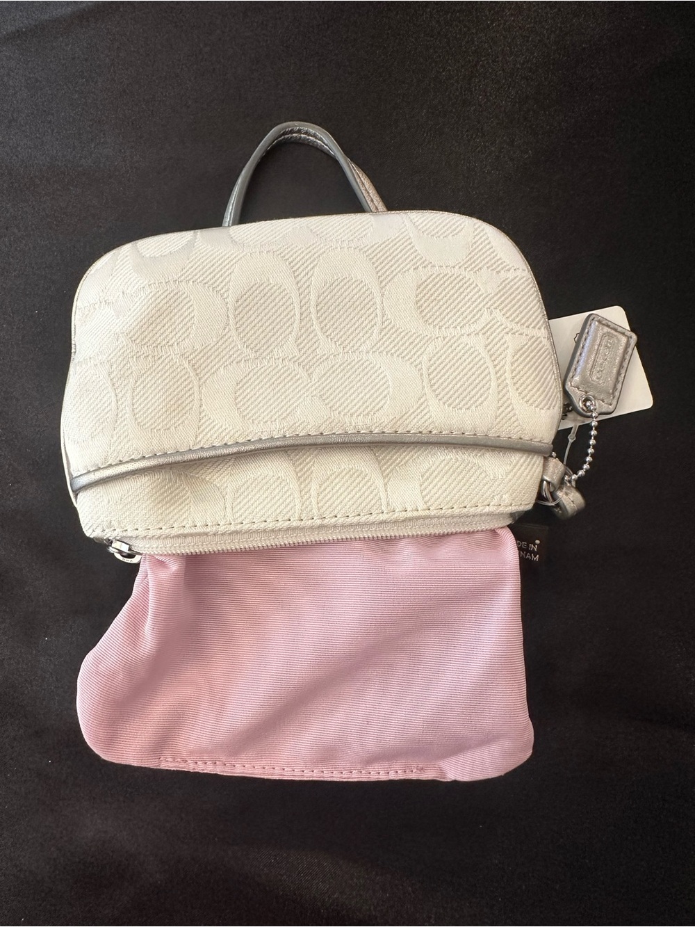 COACH Cream Signature Wristlet with Silver Trim - Picture 9 of 10